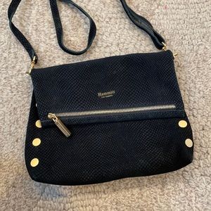 Hammitt cross body bag black suede gold hardware